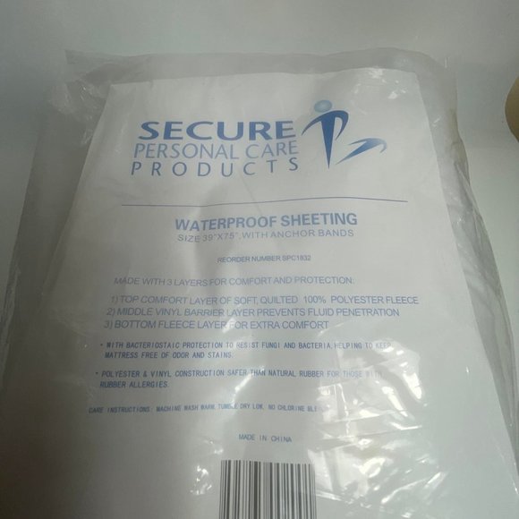 Secure Personal Care Products Waterproof Sheeting With Anchor Bands 39.75"X75" - Picture 2 of 3
